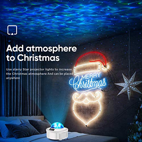 Star Projector Night Light Projector with LED Galaxy Ocean Wave Projector Bluetooth Music Speaker for Kid Adult Bedroom,Game Rooms,Party,Home Theatre,Night Light Ambiance-White