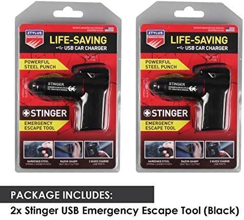 Car Emergency Tool, Spring-Loaded Window Breaker, Car Safety Hammer, Seatbelt Cutter and Window Glass breaker, Car Escape Tool, USB Car Charger, 2 USB Ports Max 2.4A (Black)