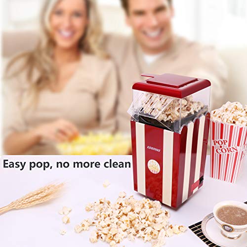 EGOFINE Popcorn Poppers Machine, Home Electric Popcorn Maker Hot Air 1200W with Measuring Cup, ETL Certified, BPA Free, No Oil, Red