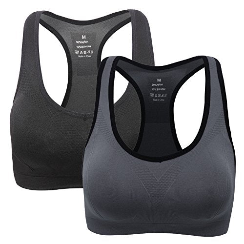 Women Racerback Sports Bras - High Impact Workout Gym Activewear Bra Color Black Grey Blue Hotpink White Pack of 5 Size L