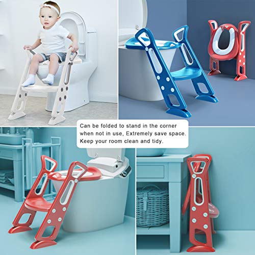 Potty Training Toilet Seat with Step Stool Ladder for Kids and Toddler, Sturdy Potty with Ladder for Boys and Girls by BlueSnail (Blue Upgrade PU Cushion)