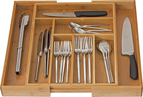 Home-it Expandable use for, Utensil Flatware Dividers-Kitchen Drawer Organizer-Cutlery Holder, Bamboo
