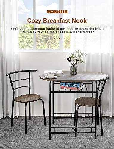 Kealive 3 Piece Kitchen Table Set Small Space. Set for 2 Chairs with Metal Frame and Shelf Storage, Bistro Table Set Home Breakfast Compact for Apartment, Black