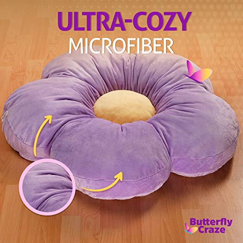 Butterfly Craze Blue Flower Floor Pillow Seating Cushion -Flower Pillow for Reading and Lounging Comfy Pillow for Kids - Large 35" Diameter