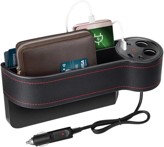 Beusoft Car Seat Gap Filler, Car Seat Organizer, Full Premium PU Leather Multifunctional Car Organizer with 2 Lighters, 2 USB Chargers