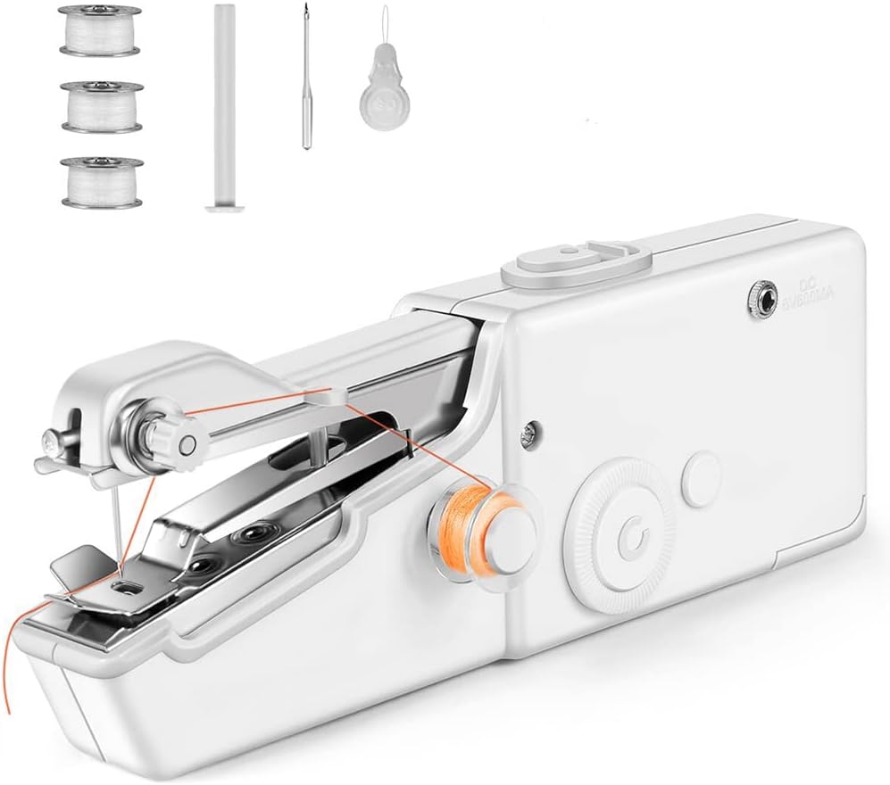 Handheld Sewing Machine Practical Sewing Tool,Mini Handheld Sewing Machine for Quick Stitching,Portable Sewing Machine Suitable for Home,Travel and DIY,Electric Handheld Sewing Machine for Beginners,White