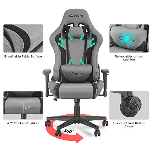 Gaming Chair, Massage Lumbar Support and Upgraded headrest, Racing Style Swivel Executive Office Desk Chair, Mesh Home Chair. (Grey)