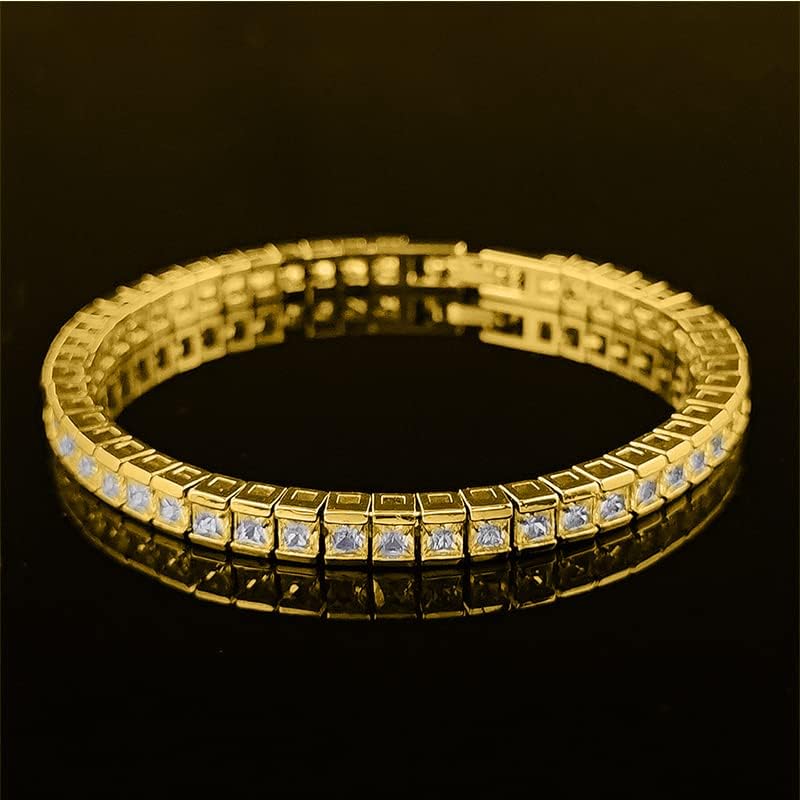 Unisex Moissanite Tennis Bracelet, 18K Gold Square Cut Moissanite Diamond Bracelet, Classic Tennis Bracelet
