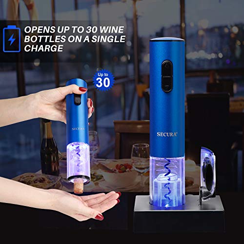 Secura Electric Wine Opener, Automatic Electric Wine Bottle Corkscrew Opener with Foil Cutter, Rechargeable (Champagne Gold)