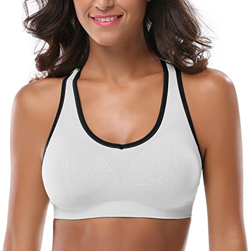 MIRITY Women Racerback Sports Bras - High Impact Workout Gym Activewear Bra  Medium Black Grey White
