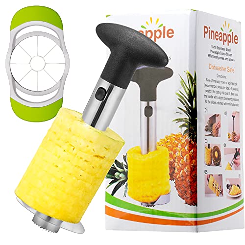 kiniza Pineapple Corer and Slicer Stainless Steel Pineapple Cutter Pineapple Core Remover Tool with Sharp Blades Slicer Cutter for Diced Fruit Rings