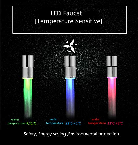 Water Faucet LED Temperature Sensitive 3 Colors Gradient Changing Water Temperature Control Faucet Tap Sink Faucet for Kitchen and Bathroom