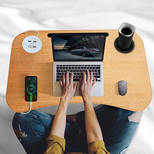 HLHome Laptop Bed Desk,Portable Foldable Laptop Tray Table with USB Charge Port/Cup Holder/Storage Drawer,for Bed /Couch /Sofa Working, Reading