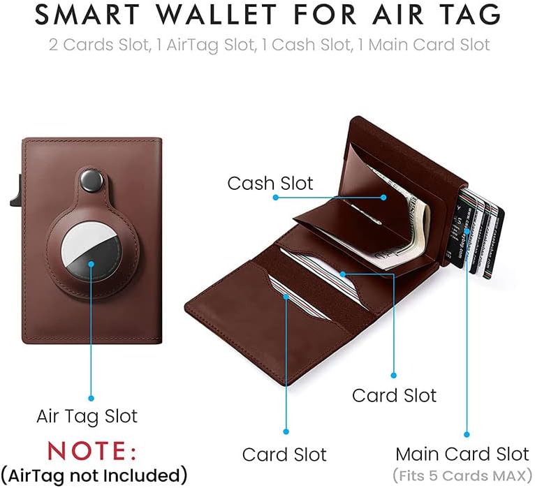 Airtag Wallet - Minimalist Pocket-Sized Genuine Leather Credit Card Holder With RFID Technology & Wallet For Men For Airtag (Airtag Not Included) (BROWN)