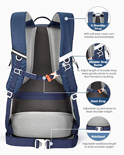 Small Hiking Backpack,45L Waterproof Lightweight packing Camping Climbing Outdoor Sport Touring Mountaineering Fishing,Blue