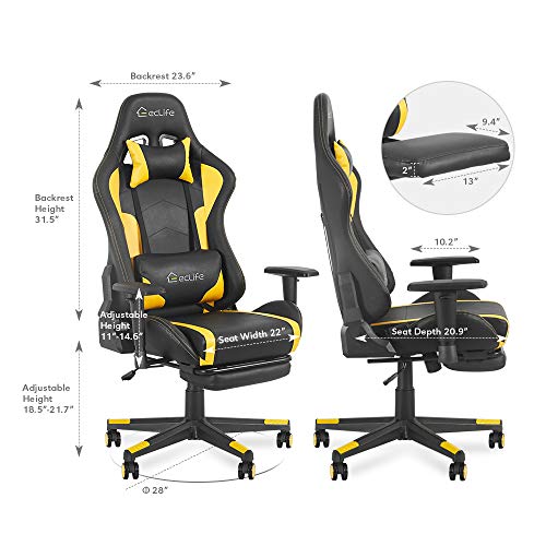 Okeysen Gaming Chair, Massage Lumbar Support and Upgraded headrest, Racing Style Swivel Executive Office Desk Chair, Mesh Home Chair. (Grey)
