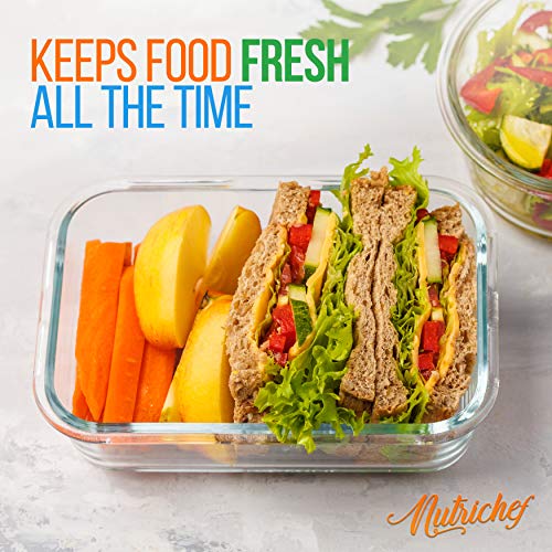 Superior Glass Food Storage Containers - 10 Piece Stackable Glass -Newly, BPA-Free 100% Leakproof Locking Lids w/ Air Hole - Freezer-to-Oven-Safe -NutriChef NCCLX5