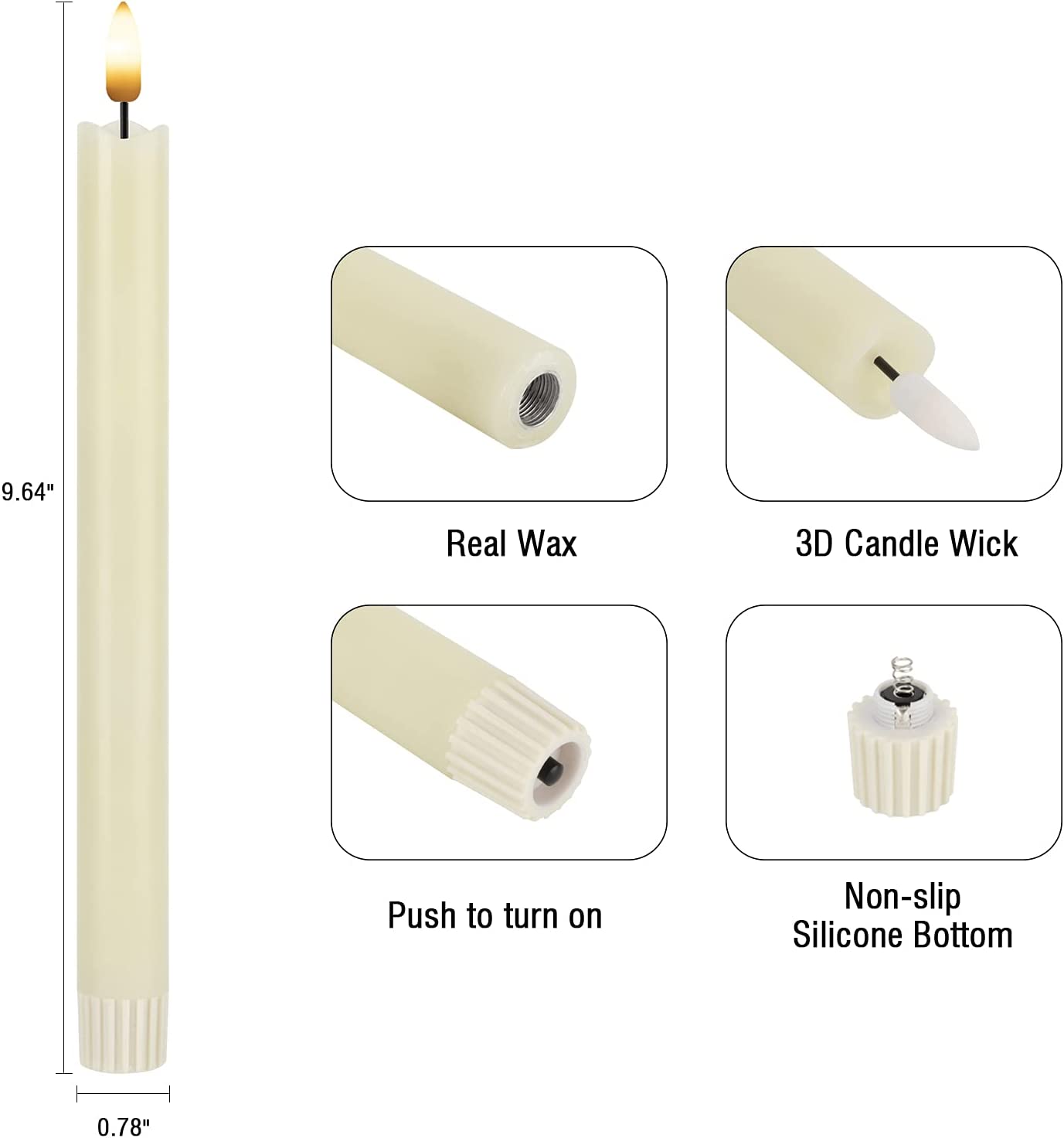 Flameless Taper Candles Flickering Battery Operated, 3D Wick Warm Light Electric Candles with 10-Key Remote, LED Window Candles Real Wax Pack of 6 for Christmas Home Party Wedding Decor (White Ivory)