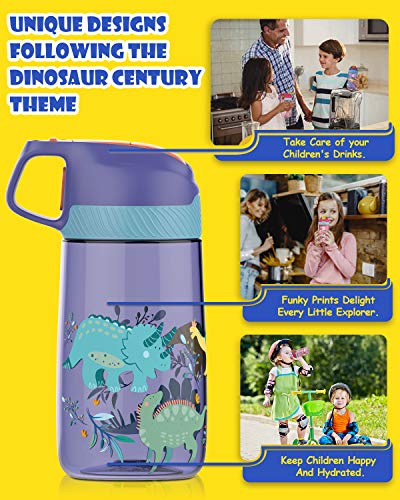 FJbottle 16 oz Patent Design Kids Water Bottle with Straw Lid, BPA Free, Leak-proof, Easy Carry Strap, Magical Unicorn