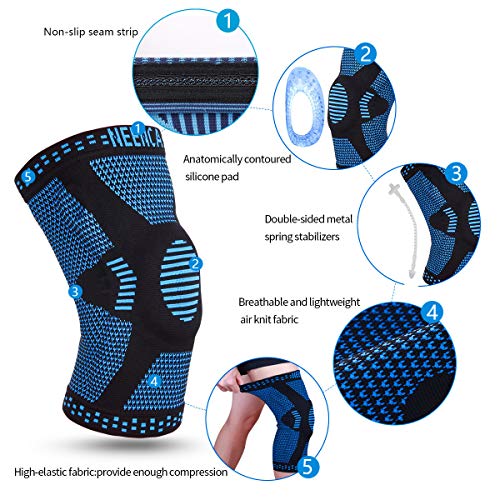 Professional Knee Brace,Knee Compression Sleeve Support for Men Women with Patella Gel Pads & Side Stabilizers,Medical Grade Knee Pads for Running,Meniscus Tear,ACL,Arthritis,Joint Pain Relief