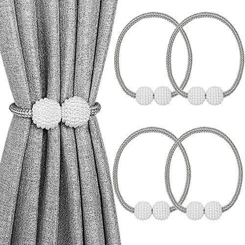 Melaluxe 6 Pack Magnetic Curtain Tiebacks, Decorative Curtain Holdbacks for Window Décor (Grey)