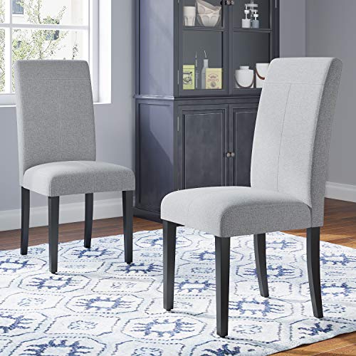 Fabric High Back Dining Chairs Modern Chairs with Solid Wood Legs Armless Accent Side Chairs for Kitchen Living Room Lounge Dining Room Furniture Set of 2, Light Gray