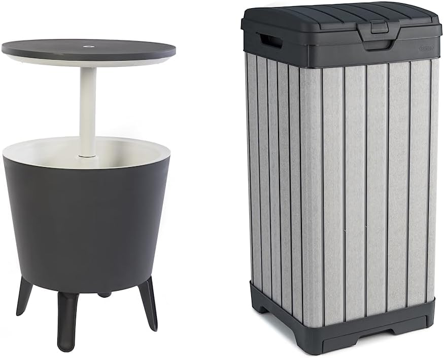 Modern Cool Bar Outdoor Patio Furniture and Hot Tub Side Table with 7.5 Gallon Beer and Wine Cooler, Dark Grey