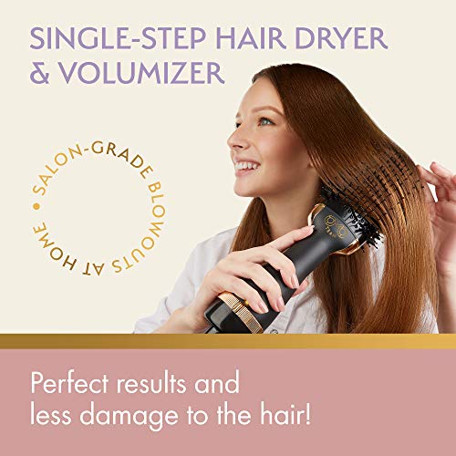 Professional Blowout Hair Dryer Brush, Black Gold Dryer & Volumizer, Hot Air Brush for Women