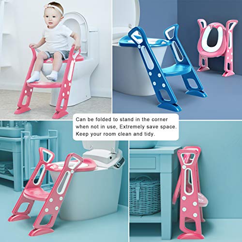 Potty Training Toilet Seat with Step Stool Ladder for Kids and Toddler, Sturdy Potty with Ladder for Boys and Girls by BlueSnail (Blue Upgrade PU Cushion)