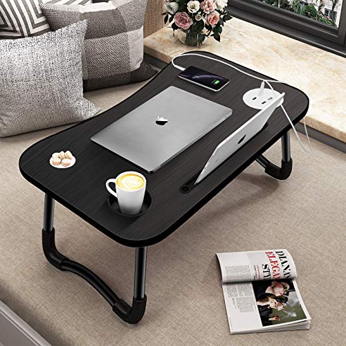 HLHome Laptop Bed Desk,Portable Foldable Laptop Tray Table with USB Charge Port/Cup Holder/Storage Drawer,for Bed /Couch /Sofa Working, Reading