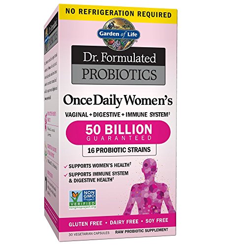 Garden of Life Dr. Formulated Once Daily Women’s Shelf Stable Probiotics 16 Strains, 50 Billion CFU Guaranteed Potency to Expiration, Gluten Dairy & Soy Free One a Day, Prebiotic Fiber, 30 Capsules
