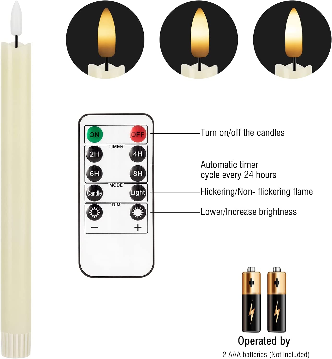 Flameless Taper Candles Flickering Battery Operated, 3D Wick Warm Light Electric Candles with 10-Key Remote, LED Window Candles Real Wax Pack of 6 for Christmas Home Party Wedding Decor (White Ivory)