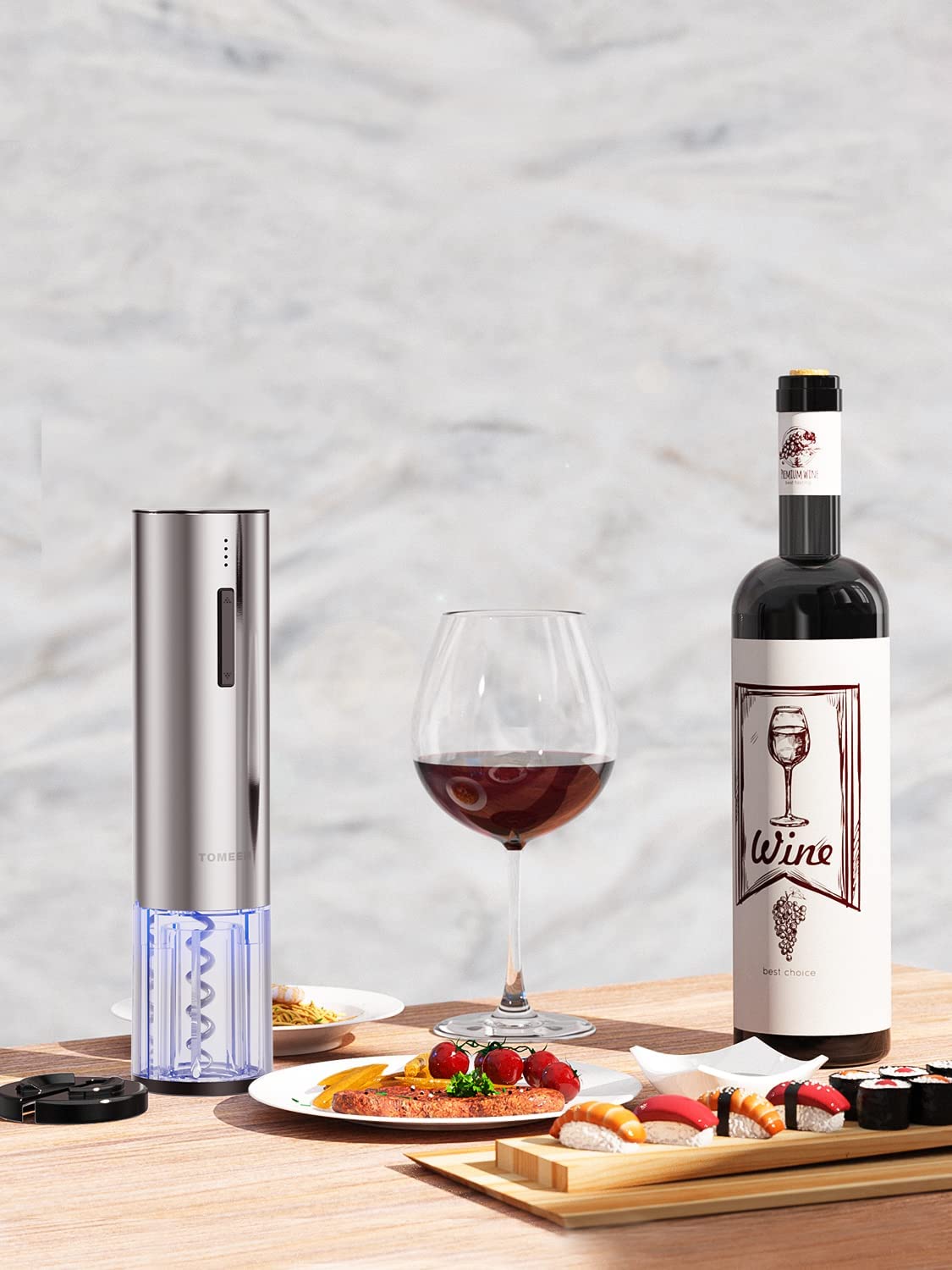 Electric Wine Opener Set, Tomeem Wine Gift Set with Rechargeable Wine Opener, Electric Wine Aerator, Vacuum Stoppers and Foil Cutter, 4-in-1 Electric Wine Bottle Opener for Home Party Bar Outdoor