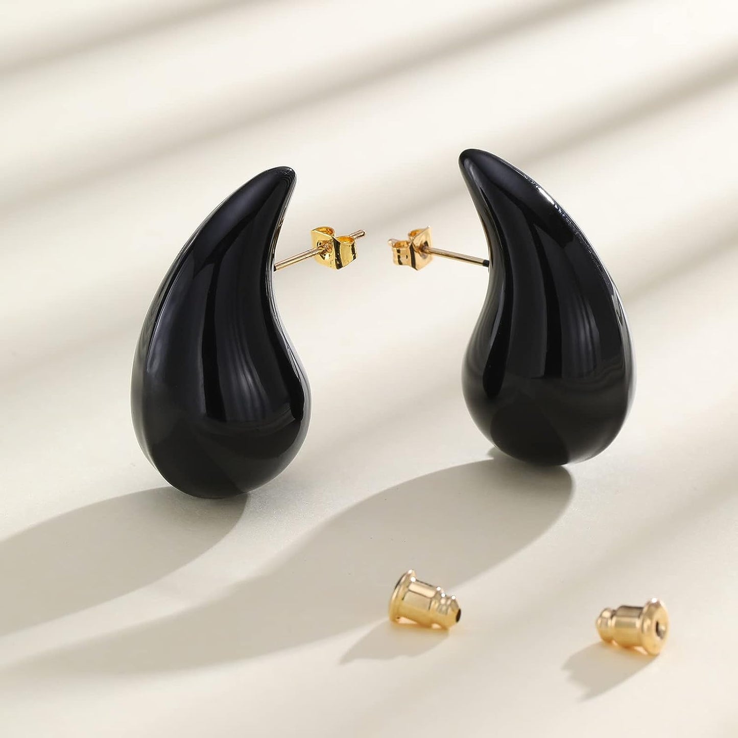 Chunky Gold Earrings for Women, Dupes Earrings Lightweight Waterdrop Hollow Open Hoops, Hypoallergenic Gold Plated Earrings Fashion Jewelry for Women Girls