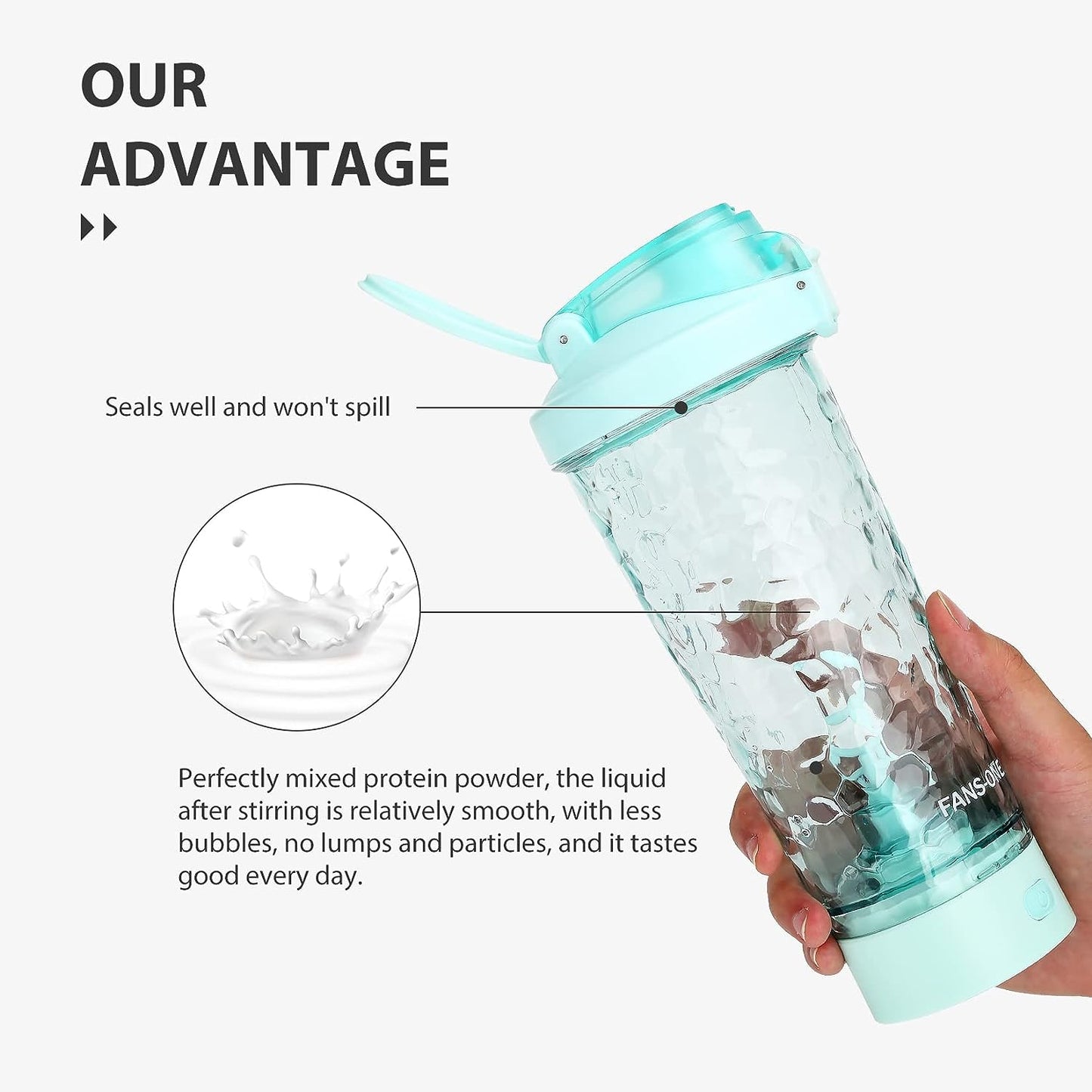  FANS-ONE Premium Electric Protein Shaker Bottle, 24 oz