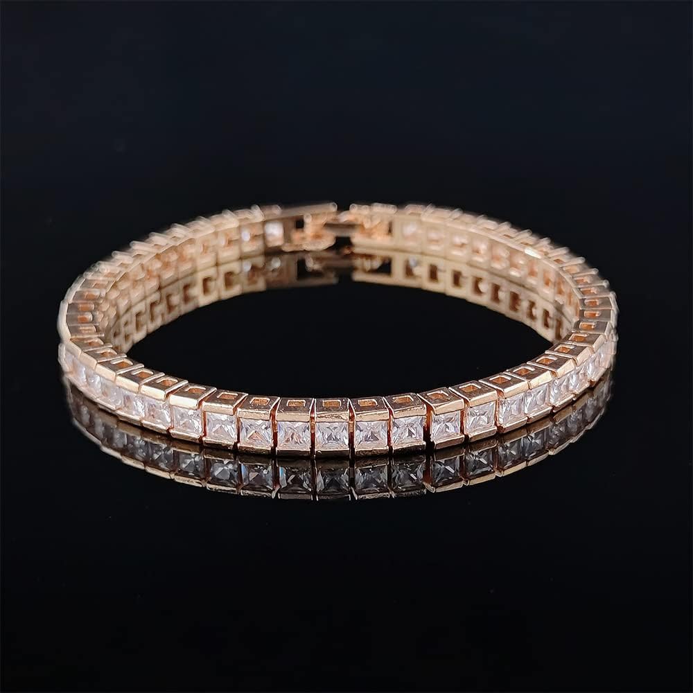 18K Gold Square Cut Moissanite Diamond Bracelet, Classic Bracelet