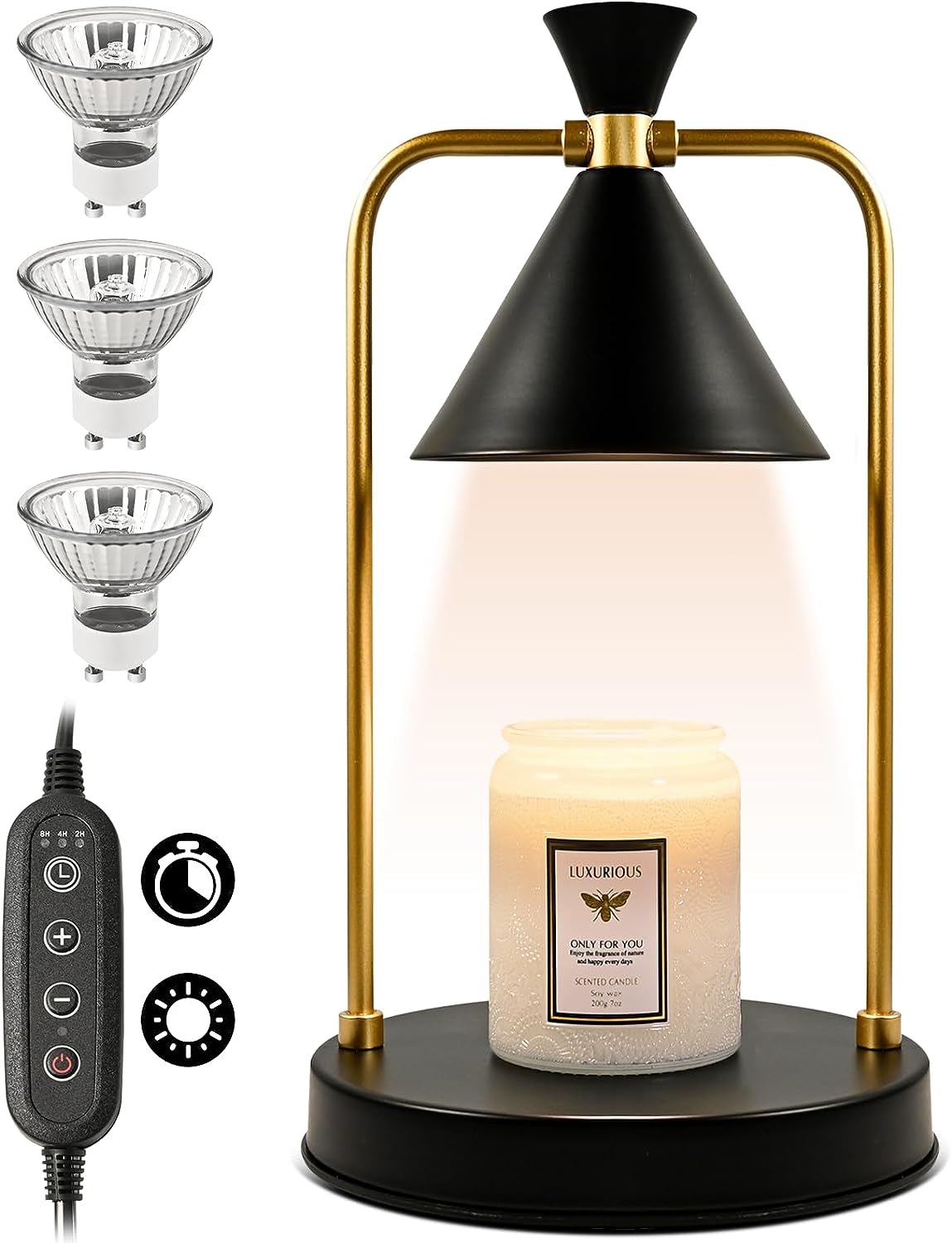 THE Candle Warmer Lamp with 3 Bulbs, Electric Wax Melter Warmer with Timer, Dimmable Candle Warmer Light with White Jar for Small & Large Jar Candles, Aromatic Candle Holders Heater for Home Decor (Black)