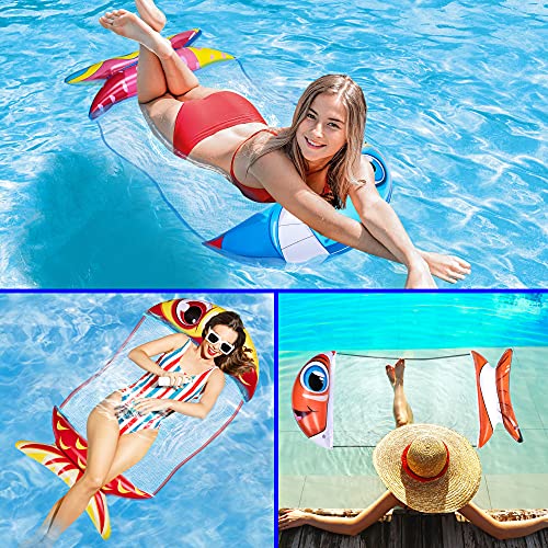 Geefuun 3 Packs Pool Floats Inflatable Fish Hammock for Adult Size 4-in-1 Multi-Purpose Water Float Swimming Chair Travel Accessories with 1 Hand Pump