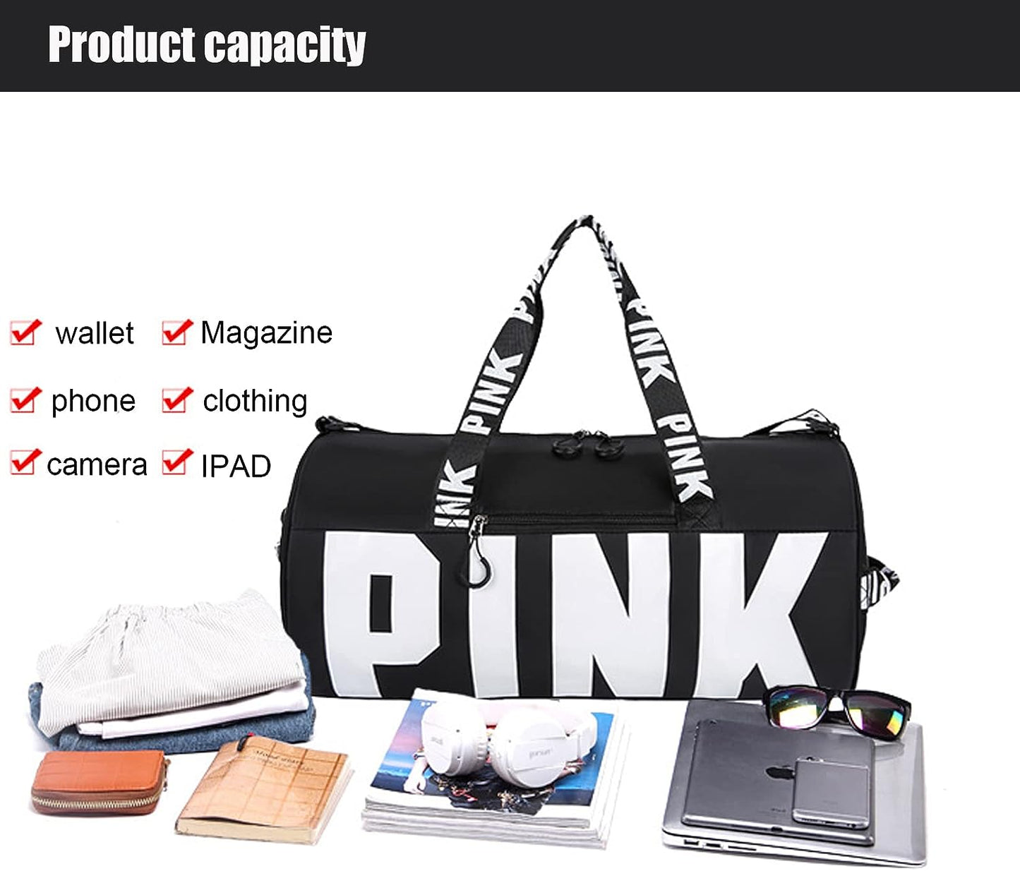 NUMBER 1 HiGropcore Sports Gym Bag, Large Capacity Travel Duffel Bag for Gym with Wet Pocket & Shoe Compartment,Waterproof Pink Duffle Bag Lightweight Multiple Colors