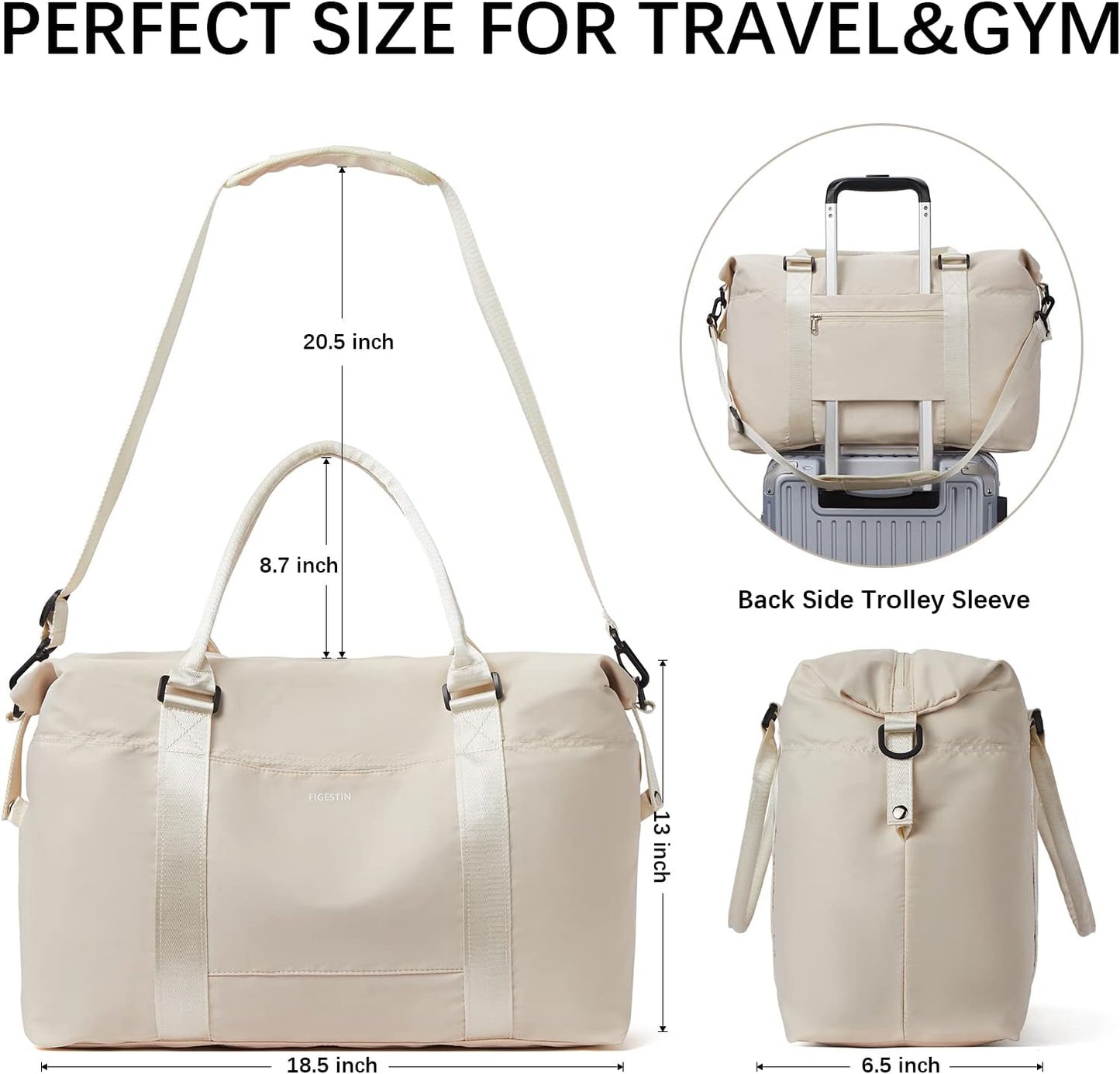 LARGE Duffle Bag Weekender for Women Travel Tote Lightweight Carry On Overnight Girls Beige