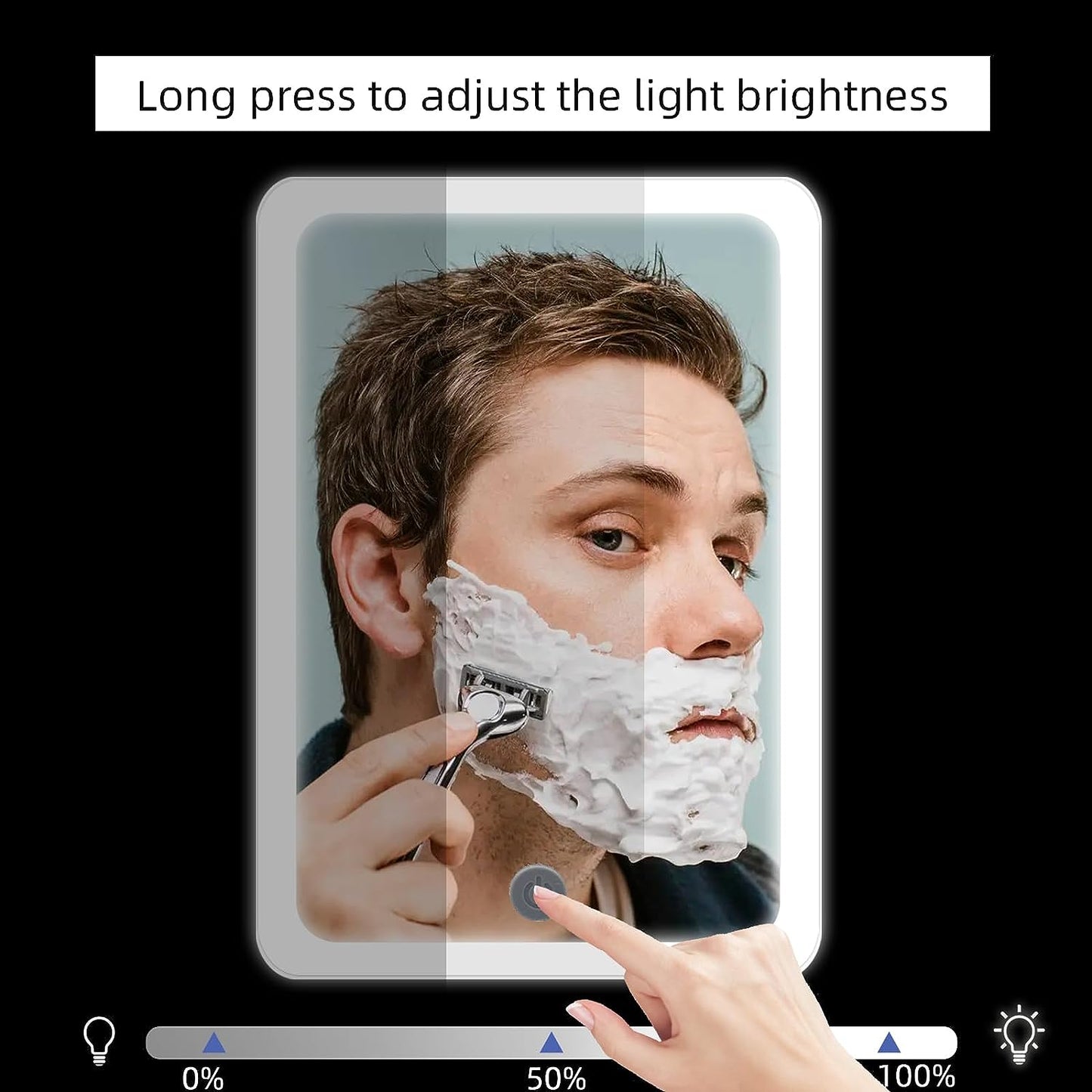 Heated Shower Mirror Fogless for Shaving with LED Light of 8X5.5inch, Rechargeable Fogless Mirror for Shower with 2 Razor Holders, Made of Real Glass, No Distortion