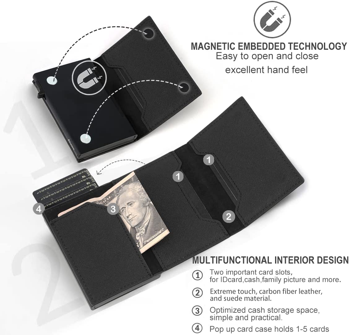 Mens Slim wallet with Money Clip RFID Blocking Credit Card holder Mini ...