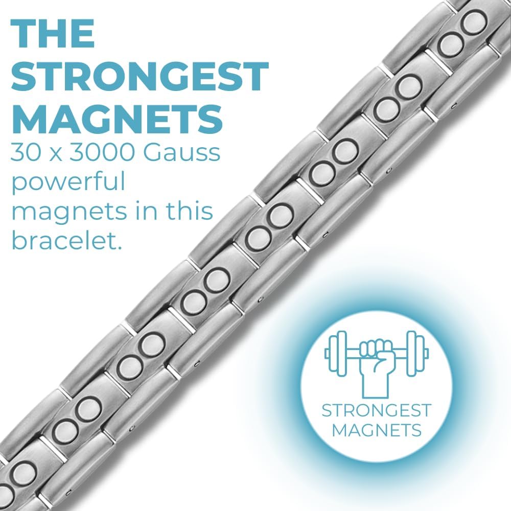 Double Strength Magnetic Bracelet For Men - Adjustable Length with Sizing Tool Two Tone