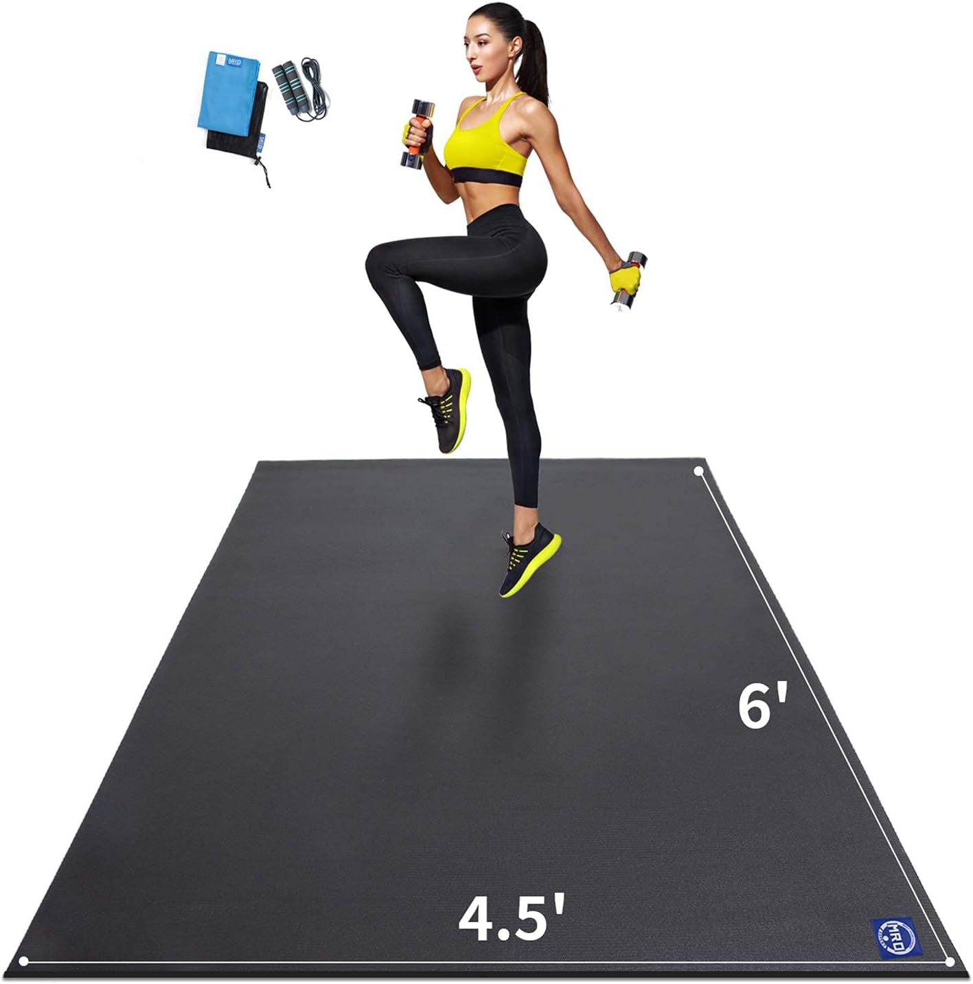 Premium Large Exercise Mat 6'x4.5'x7mm, Ultra Durable Workout Mats for Home Gym Flooring, Non-Slip, Thick Cardio Mat for Plyo, MMA, Jump, Weightlifting- Shoe Friendly, Eco Friendly