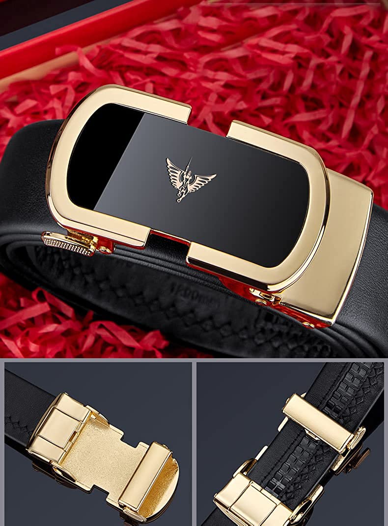 Leather Ratchet Belts for Men Fashion Automtic Buckle Waist Belt with Gift Box, Gift for Men