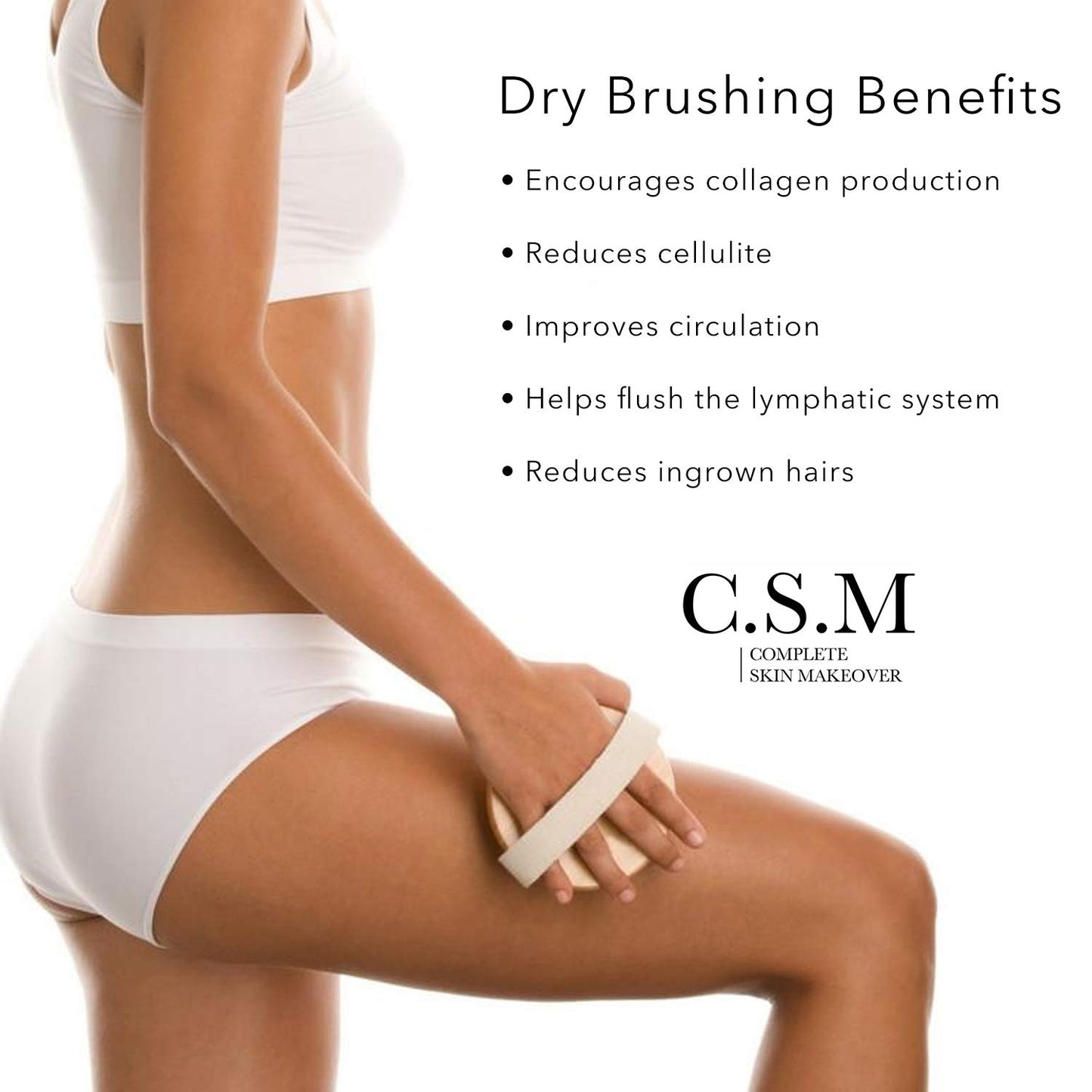 C.S.M. Body Brush for Wet or Dry Brushing - Gentle Exfoliating for Softer, Glowing Skin - Get Rid of Your Cellulite and Dry Skin, Improve Your Circulation - Gentle Massage Nodes
