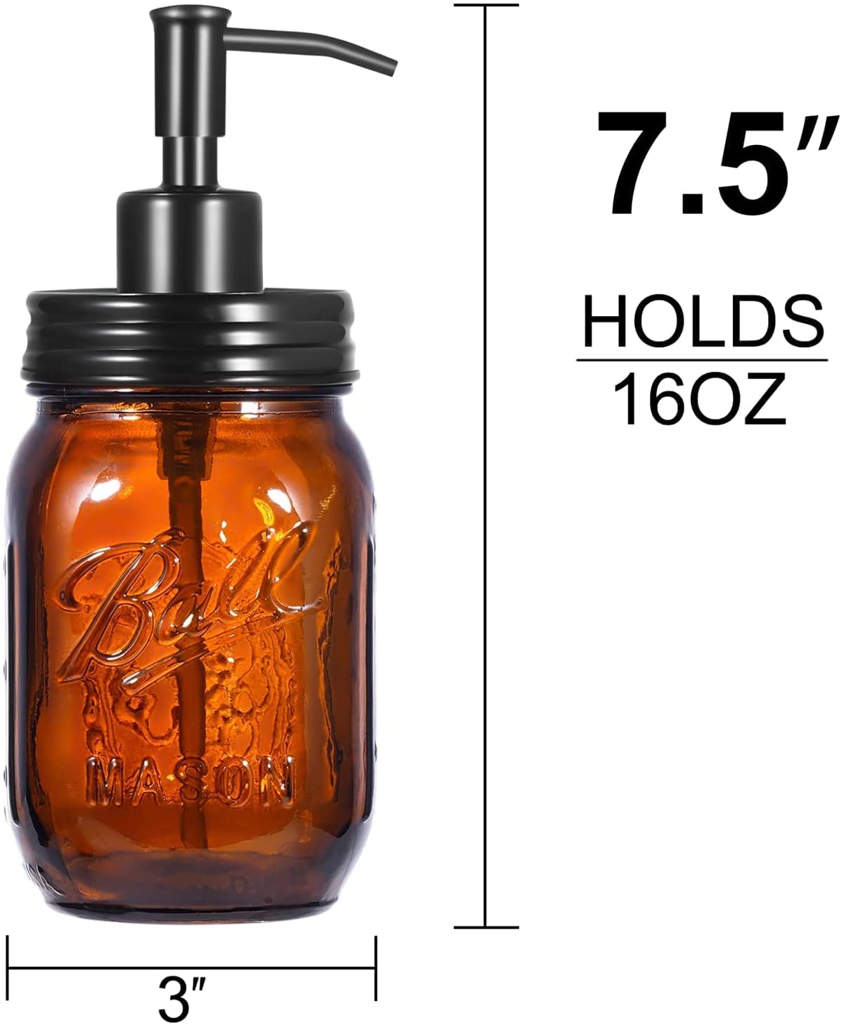 2PCS Amber Mason Jar Soap Dispenser, Lotion Dispenser with 16 Ounce Regular Amber Mouth Mason Jar (Oil Rubbed Bronze)