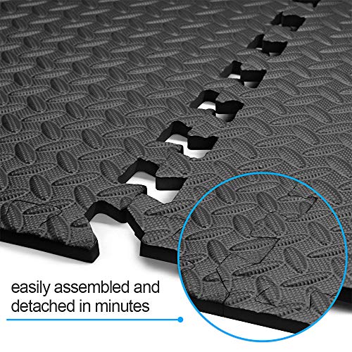 innhom 12 Black Tiles Gym Mats Puzzle Exercise Mat Interlocking Foam Mats Protective Flooring Mats with EVA Foam Floor Tiles for Gym Equipment Workouts