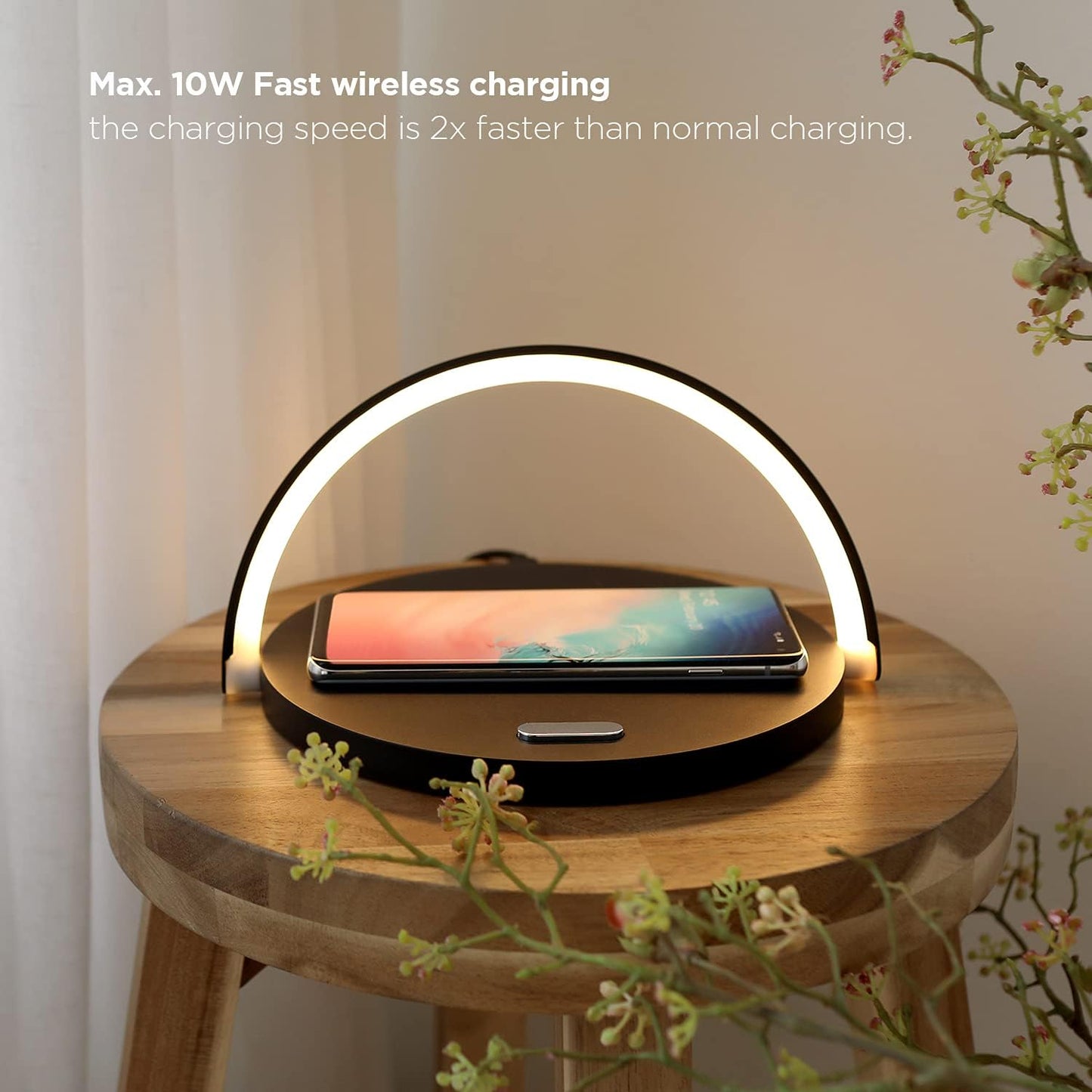 Superbe Modern Simple Wireless Charging Nightlight (Wood), Max.15W Fast Wireless Charger, Touch Control, 3-Level Brightness, for Galaxy S10/S20/Note 10, iPhone X/11/11 Pro, Airpods 2, LG V50/G7/G8
