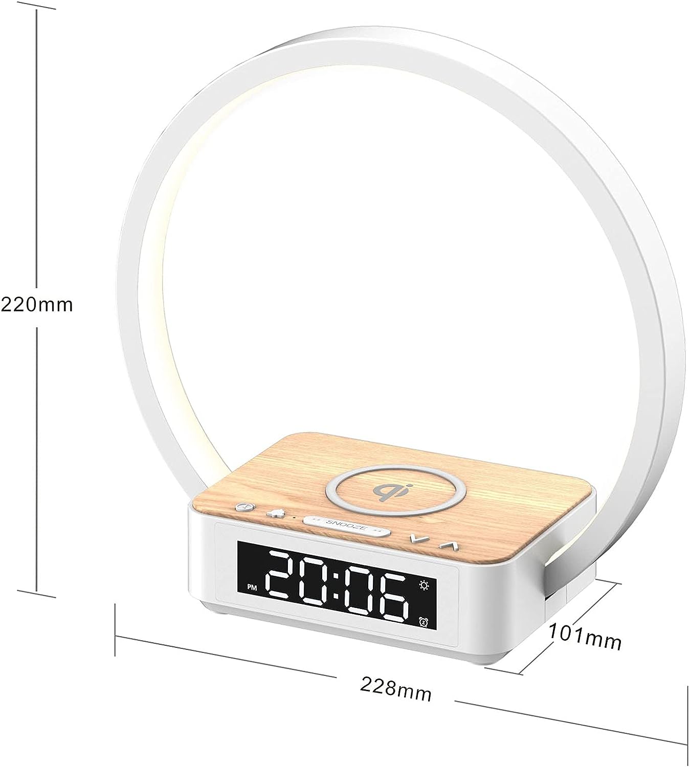 Bedside Lamp Qi Wireless Charger LED Desk Lamp with Alarm Clock, Touch Control 3 Light Hues, 10W Max Wireless Charging Table Lamp，Eye-Caring Reading Light for Kids, Adults, Home.
